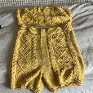 Fashion Nova Yellow Cable Knit Shorts Set